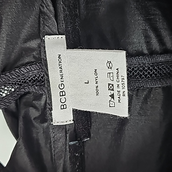 BCBGeneration Black Shiny Windbreaker Drawstring Hooded Bomber Jacket - Picture 3 of 14